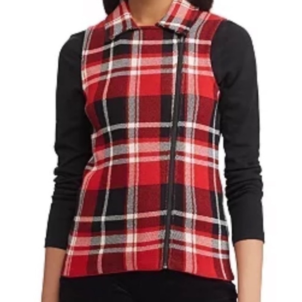 CHAPS COTTON PLAID VEST ASYMMETRICAL ZIPPER SIZE SMALL NWT